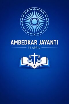 Commemorating ambedkar jayanti on 14 april with a rich blue background symbolizing wisdom justice and the ashoka chakra emblem representing india's heritage