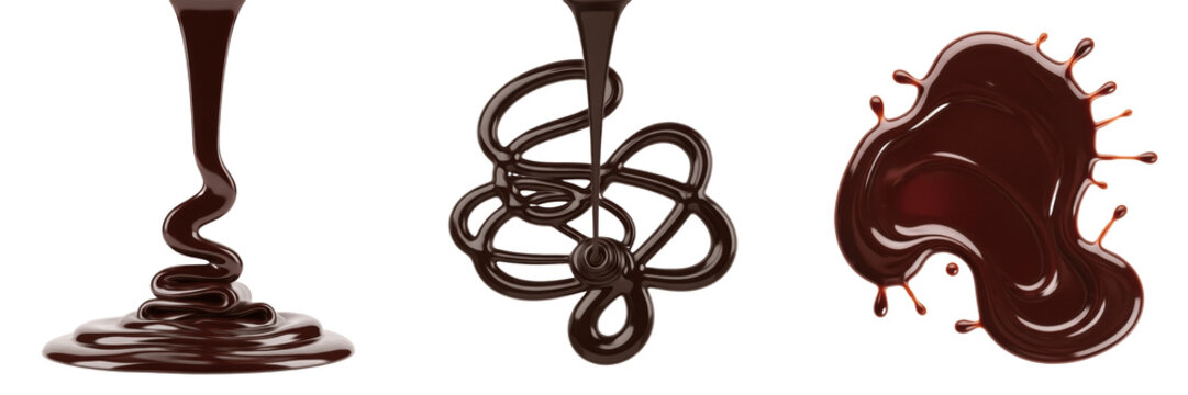 Rich dark chocolate sauce pouring and splashing isolated on white