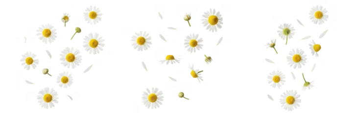 Fototapeten Gänseblümchen Set of fresh chamomile flowers and buds isolated on white  © Druvh