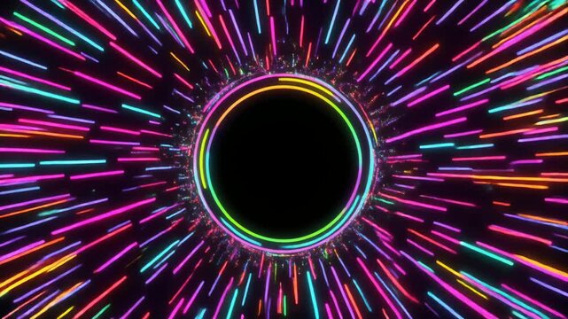 ポップな集中線と輝きが広がる丸型スペースの華やか背景アニメーション