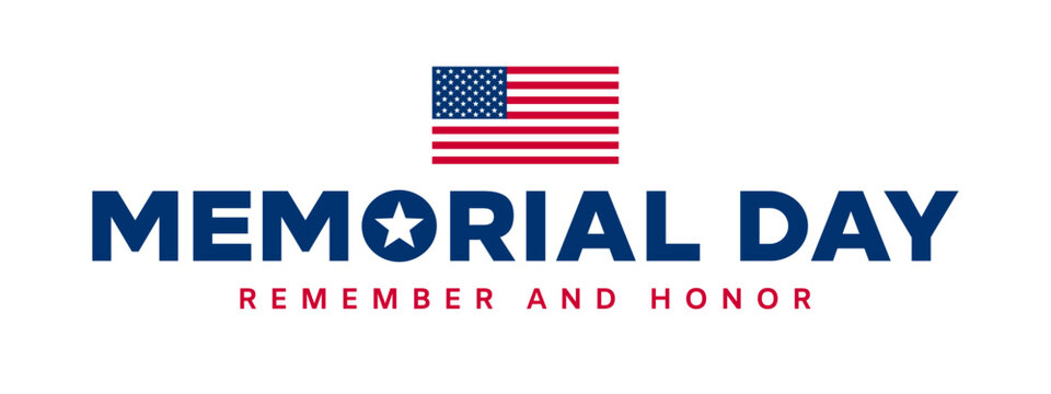 Memorial Day typography logo, US flag with text isolated