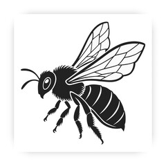 Busy Bee Graphic: A meticulously crafted black and white graphic of a honeybee, perfect for adding a touch of nature and simplicity to any design.