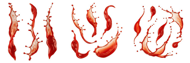 Collection of dynamic red liquid or fruit juice splashes isolated on white © Druvh