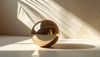 Golden sphere basking in sunlight, casting a soft shadow on surface.