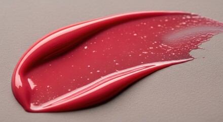 Close-up of glossy deep red lipstick smear with
