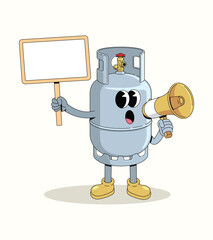 Fototapeta premium gas cylinder megaphone groovy cartoon illustration