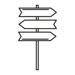 Triple signpost set. Three 3 road direction Vector. Wooden board outlines set. Black white path indicator design set.