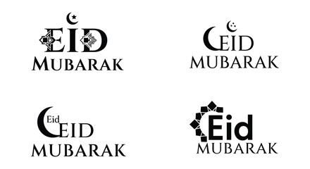 Eid mubarak greetings and islamic architectural elements in black and white © MdNirob