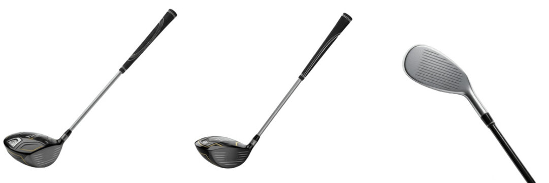 Professional Golf Clubs and Driver Isolated on White Background