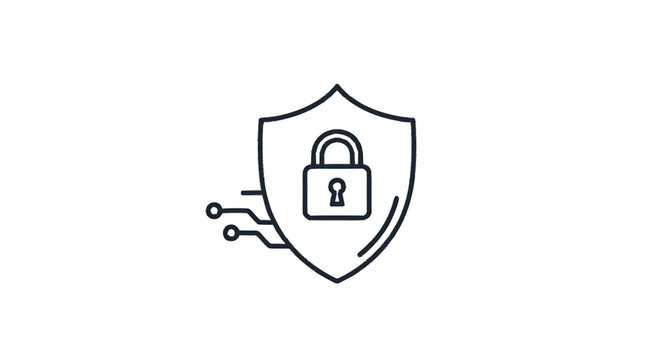 Cyber Security Shield with Digital Lock and Circuit Lines.