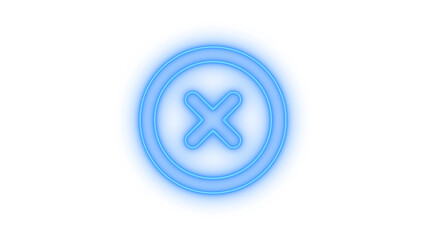 Obraz premium Bright blue neon X mark icon in a glowing circle representing cancel, close, delete, or error feedback for modern digital user interfaces and web applications, isolated on transparent background.