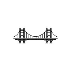 Suspension bridge outline black and white vector icon city architecture building illustration