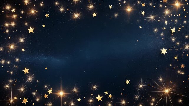 中央余白を囲む星屑の輝きが広がる幻想的な夜空背景