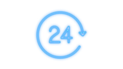 Glowing neon 24 hours service icon isolated on transparent background. Always available. Non-stop operation. Round the clock support.