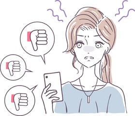 アンチの人　低評価を押す女性　ベクターイラスト素材