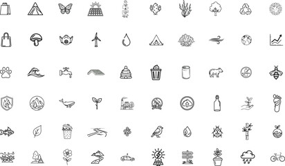 Obraz premium Minimal Ecology Line Icons Collection Isolated on Transparent Background – Environmental Protection and Sustainable Living Symbols