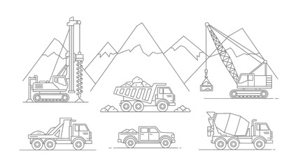 Construction Machines Illustration: A collection of various construction machines, each uniquely designed for specific tasks. © Murshida