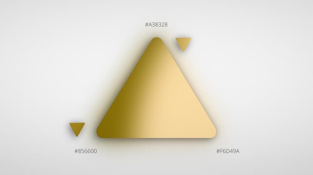 A sleek abstract looping color palette user interface animation showcases golden triangles with shifting metallic gradients, smooth transitions, and soft shadows in a refined minimalist style
