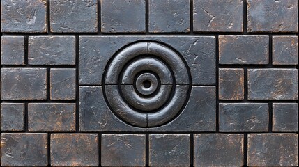 Dark Gray Rectangular Paving Stones with Concentric Circle Design