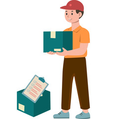Delivery Person Holding Package and Checklist