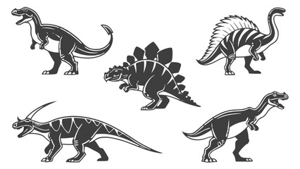 Prehistoric Dinosaurs Vector Set Black and White Illustration © Muhamad