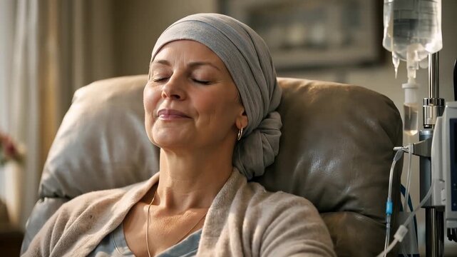 A patient receiving chemotherapy treatment in a hospital infusion room. Concept of oncology care, recovery, resilience, hope, and modern healthcare treatment.