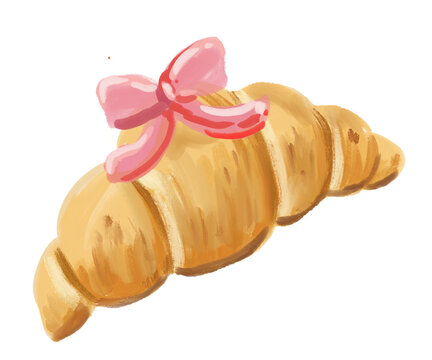 Croissant and bowtie hand drawn illustration