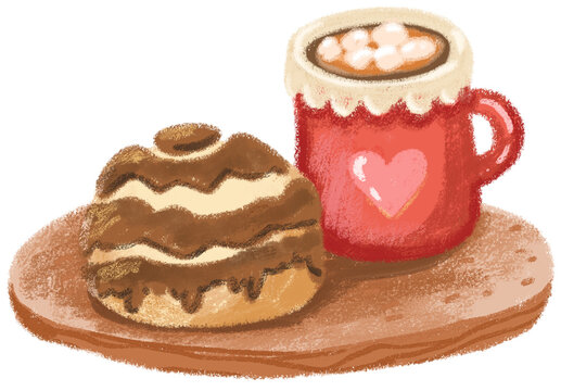 Choco bread and hot marshmallow coffee