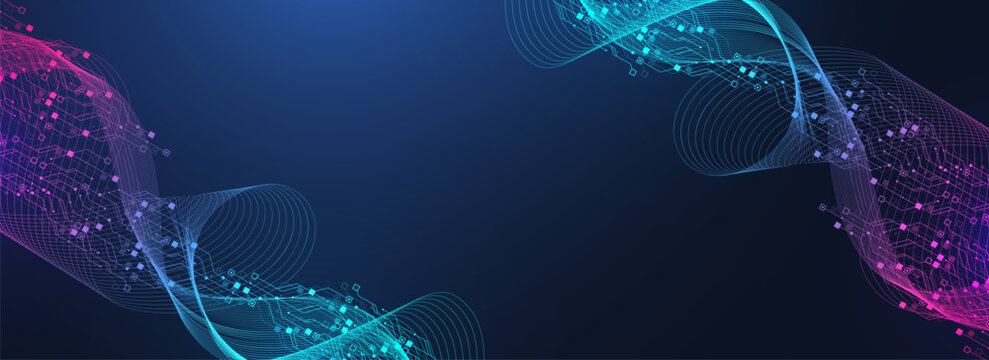 Modern technology circuit board texture background design. Quantum computer technology concept. Futuristic blue circuit board system background. Motherboard vector illustration.