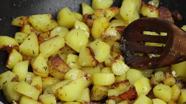 Pommes terre rissol&eacute;es dans une po&ecirc;le