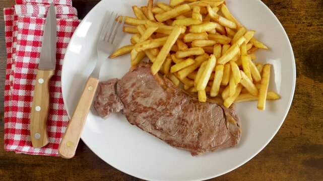 Entrec&ocirc;te de boeuf grill&eacute;e et frites