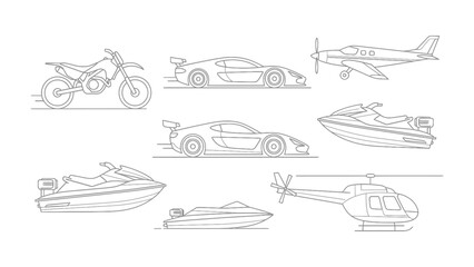 Transportation Assortment: A diverse array of transportation methods, meticulously sketched to showcase the evolution of travel and movement. This set caters to themes of mobility. © Murshida