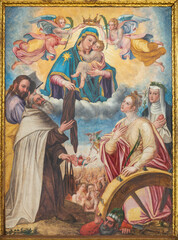 Naklejka premium Praiano - The painting of Madonna with the St. Simon Stock and St. Catherine of Alexandria in the church Chiesa di san Luca by unknown artist (1603).