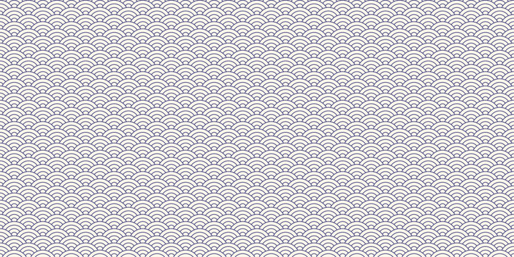 Japanese and Chinese traditional seamless pattern. Oriental premium design. Blue and beige abstract geometric wavy lines background. Vintage ornament. Vector illustration