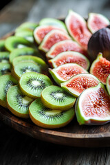 Exotic Fruit Platter with Kiwi - Guava - and Starfruit on Wooden Table  