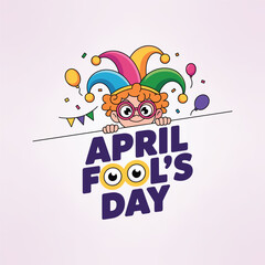 Fototapeta premium April Fool's Day Illustration with Cute Joker Character, Colorful Balloons, and Confetti