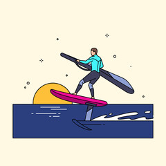 Fototapeta premium Minimalist E-Foil Rider at Sunset Flat Vector Illustration