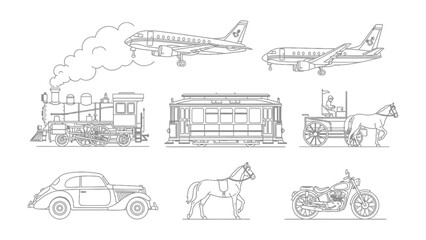 Fototapeta premium Vehicles Timeline Illustration: A meticulously crafted illustration depicting a progression of transportation methods.