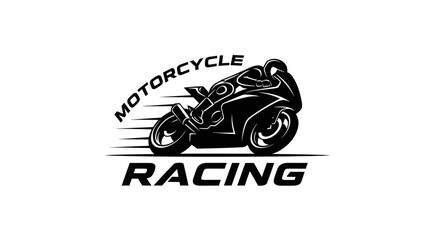 Motorcycle Racing Logo: Dynamic Silhouette of a Racer on a Sportbike. © Haroh