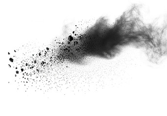 Black and white powder explosion with smoke and dust