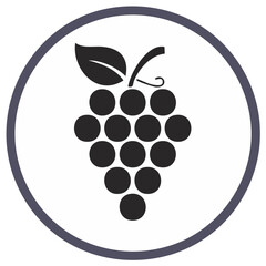 Naklejka premium Minimalist black grape bunch icon with leaf and tendril in a circular frame