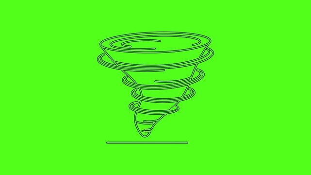 Tornado or Cyclone Natural Disaster Weather Line Art Icon Animation on Green Screen