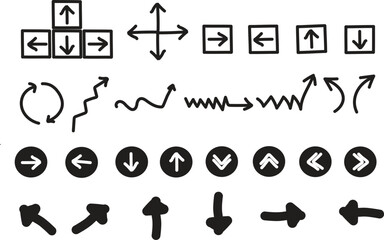 Vector set of alphabet letters and business web icons featuring a black anchor sign and arrow symbol design element