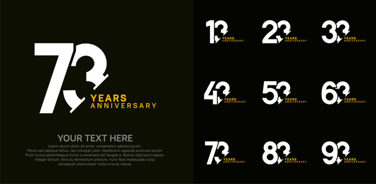 Anniversary logo set vector design, white and yellow color for celebration event