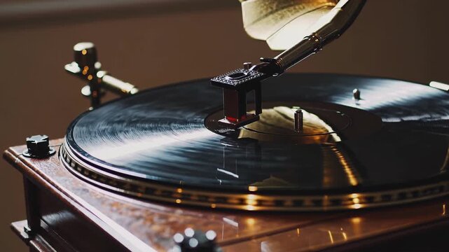 Vintage Audio Setup. Retro Phonograph Featuring Reflective Surfaces And Physical Control Knobs. An Antique Inspired Music Machine Showcasing Glowing Reflective Surface And Tactile Control Buttons