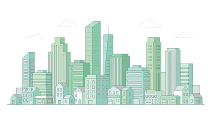 Modern Green Cityscape Skyline with Residential and Commercial Buildings