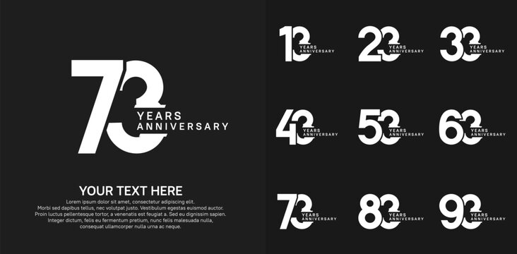 Anniversary logo set vector design, white color for celebration event