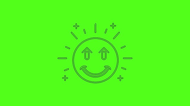 Shining Happy Face with Success Arrow Eyes Line Art Icon Animation on Green Screen
