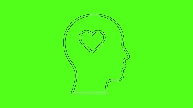 Heart in Mind Concept for Love and Mental Health Line Art Icon Animation on Green Screen