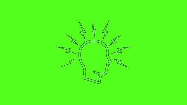 Headache and Brainstorming Concept Line Art Icon Animation on Green Screen